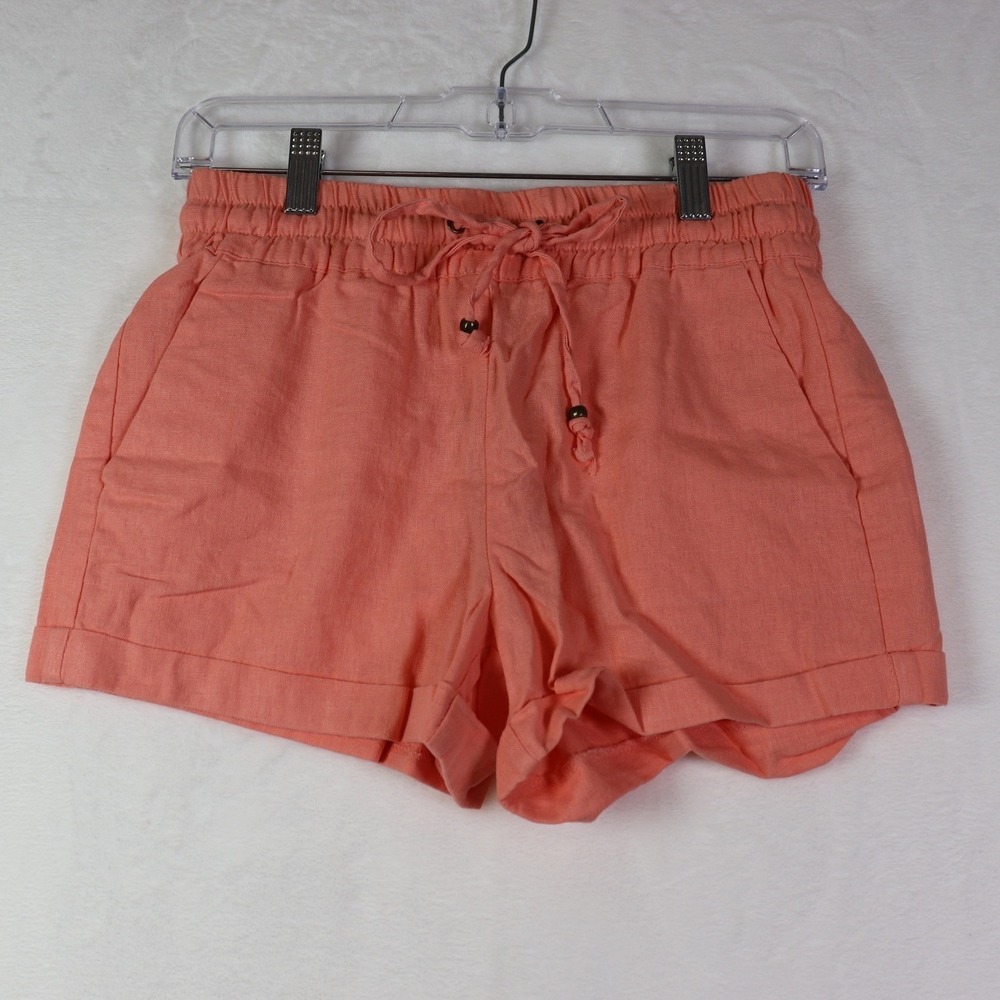 LOVE TREE Coral Linen Blend Elastic‎ Waist Drawstring Shorts Large